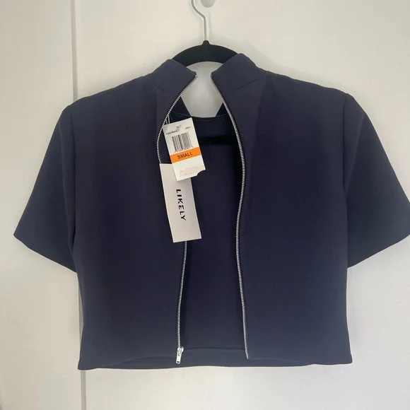 Navy Blue High Neck Crop Top - Picture 2 of 4